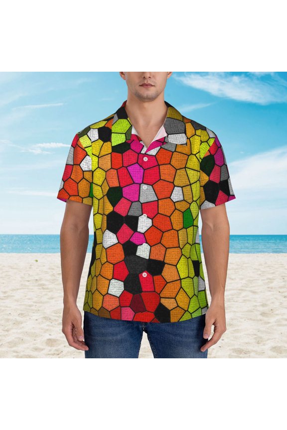 Colorful Tie Dye Stained Glass 1 print Hawaiian shirt - a stylish short-sleeve button-down for men, perfect for casual beach and tropical outings.