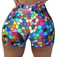 thumbnail image 1 of Xecao Colorful Tie Dye Stained Glass 2 Print Workout Shorts for Women Soft Smooth Gym Yoga Scrunch Active Tennis Workout Running Shorts, 1 of 9