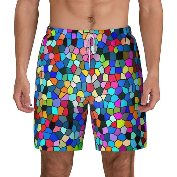 Xecao Colorful Tie Dye Stained Glass 2 for Men's Swimming Trunks Swim Trunks Quick Dry Swim Shorts with Mesh Lining Funny Swimwear Bathing Suits