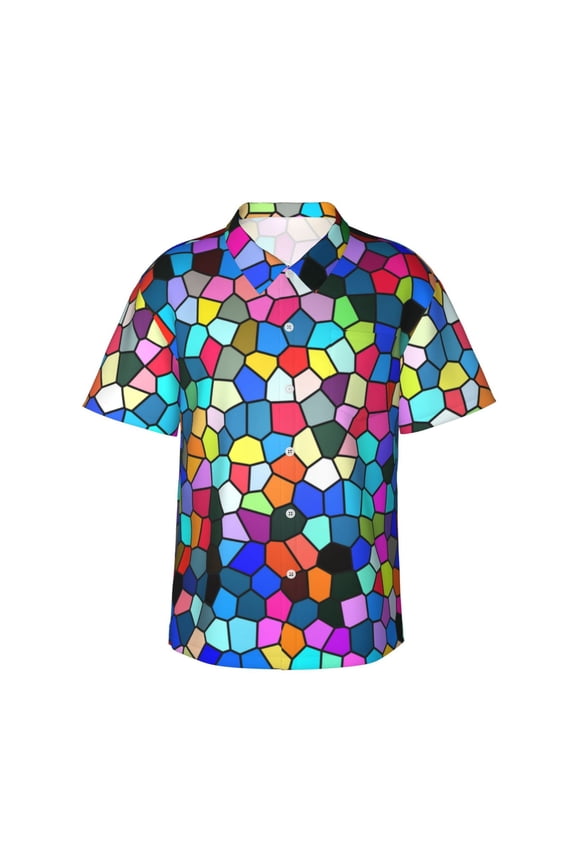 Colorful Tie Dye Stained Glass 2 print Hawaiian shirt - a stylish short-sleeve button-down for men, perfect for casual beach and tropical outings.