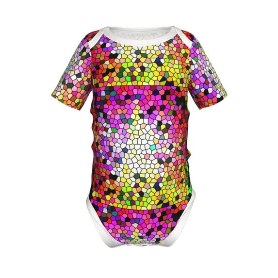 Xecao Colorful Tie Dye Stained Glass 3 Pattern Baby Climbing Bodysuit Short Sleeve Onesie Unisex 0-12 Months Baby Shirt Newborn Outfits Crotch snap design-9M