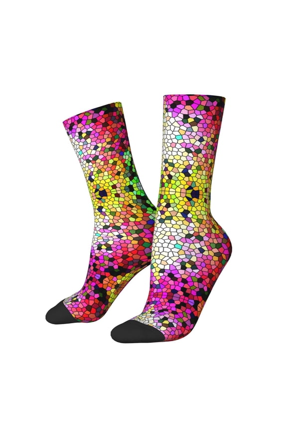 Colorful Tie Dye Stained Glass 3 Pattern Sport Socks for Women and Men Crew Socks Sporty Calf Socks Casual Socks