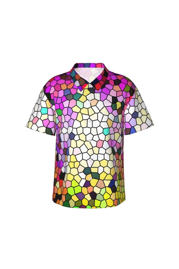 Colorful Tie Dye Stained Glass 3 print Hawaiian shirt - a stylish short-sleeve button-down for men, perfect for casual beach and tropical outings.