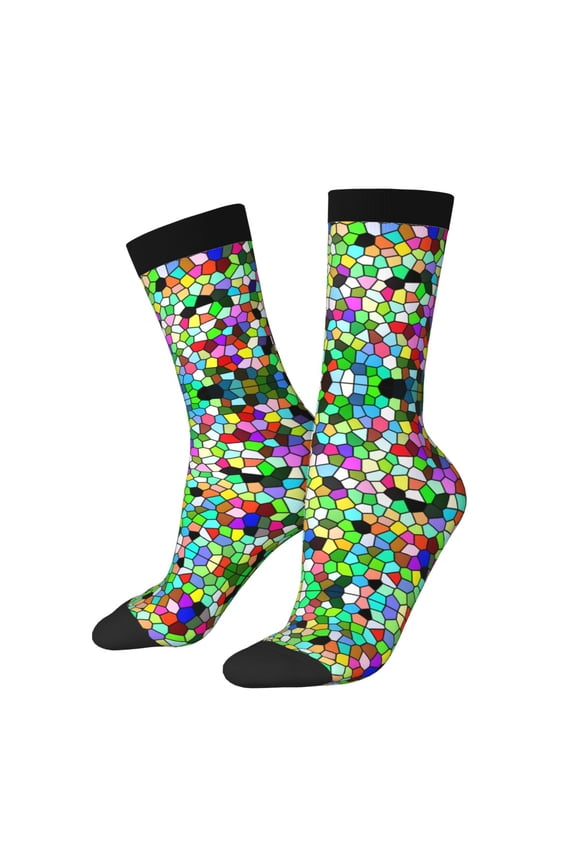 Colorful Tie Dye Stained Glass Pattern Sport Socks for Women and Men Crew Socks Sporty Calf Socks Casual Socks