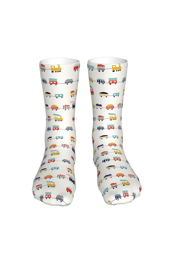 Colorful Trains Print Fashion No Heel Casual Crew Socks Cushioned Breathable for Men Women - Moisture wicking,Not easy to fade Suitable for daily