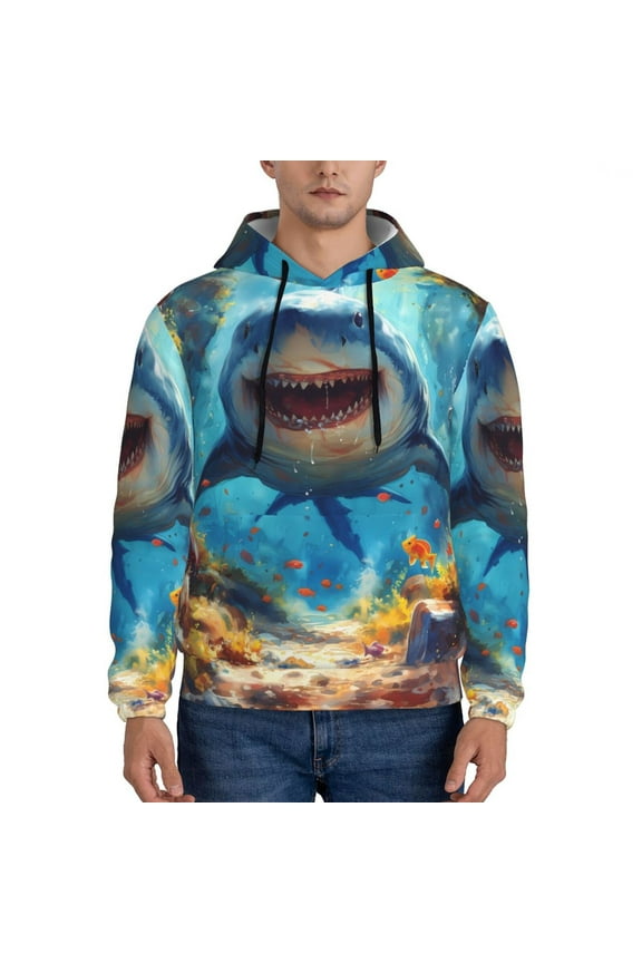 Colorful Underwater Shark Pattern Men's Adult Pullover Hoodie,Hooded Sweatshirt-XX-Large