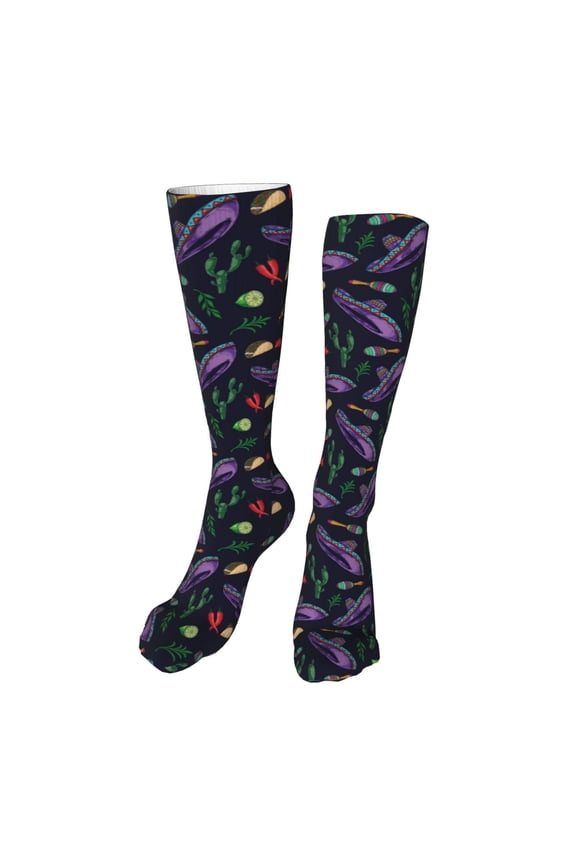 Colorful Vintage Cactuses Print Calf Socks Seamless Toe, Knee High Long Socks, Sports Socks Trouser Socks for Women and Men-One Size