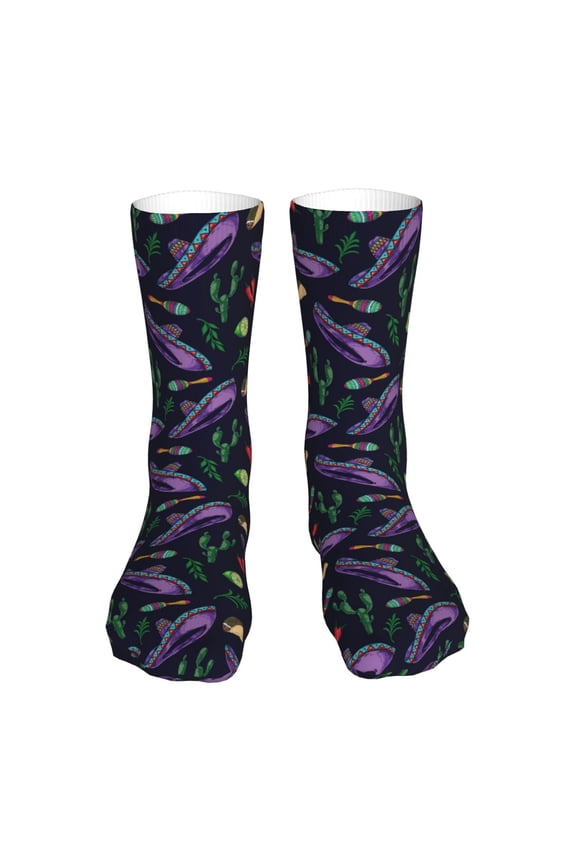 Colorful Vintage Cactuses Print Fashion No Heel Casual Crew Socks Cushioned Breathable for Men Women - Moisture wicking,Not easy to fade Suitable for daily