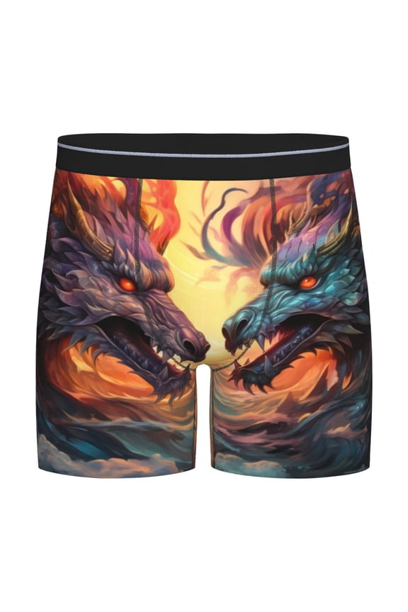 Colorful Wave Dragon Head Print Boxer Briefs for Men's Stretch Moisture-Wicking Underwear, Mid-Rise Classics breathable fabric
