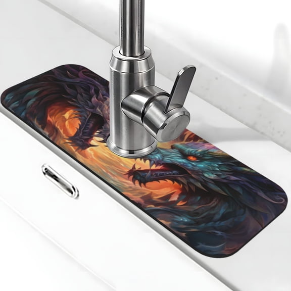 Xecao Colorful Wave Dragon Head for Kitchen Sink Splash Guard Faucet Mat , Faucet Guard & Draining mat, (15" X 5.5" )