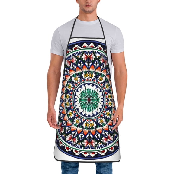 Xecao Colorful With Blue Oriental Print Funny BBQ Chef Aprons for Men Women,Adjustable Kitchen Cooking Aprons with Pocket Waterproof Oil Proof No Pilling Fading