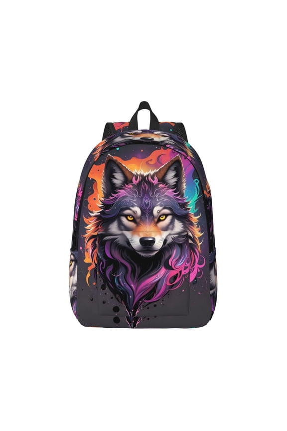 Colorful Wolf Head A for Canvas College Laptop Backpack, Durable Rucksack Travel Notebook Bag School Backpack Book Bag for Men Women