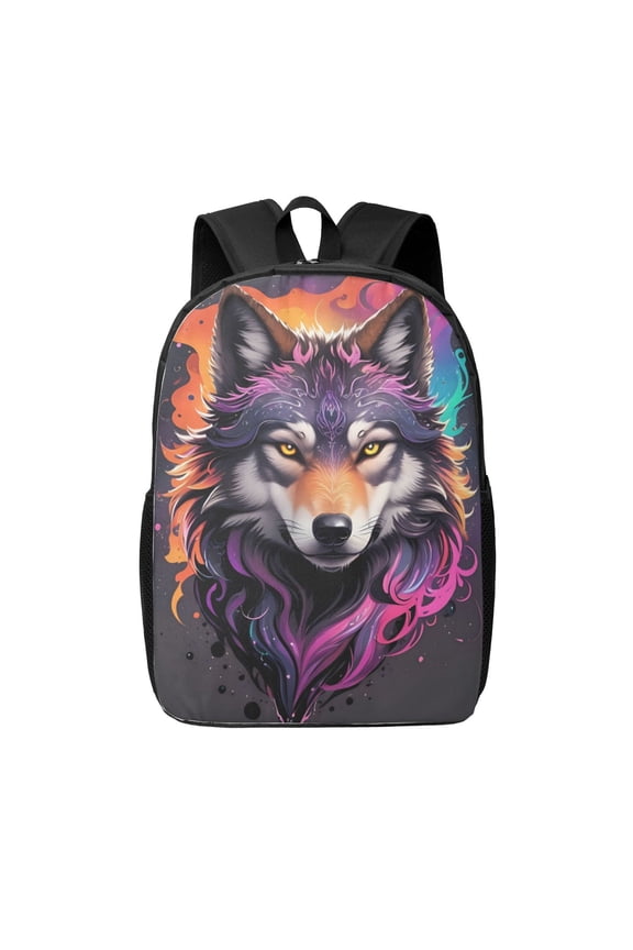 Colorful Wolf Head A print Travel Backpack, Large Computer Backpack for Men Women, College School Rucksack Book Bag