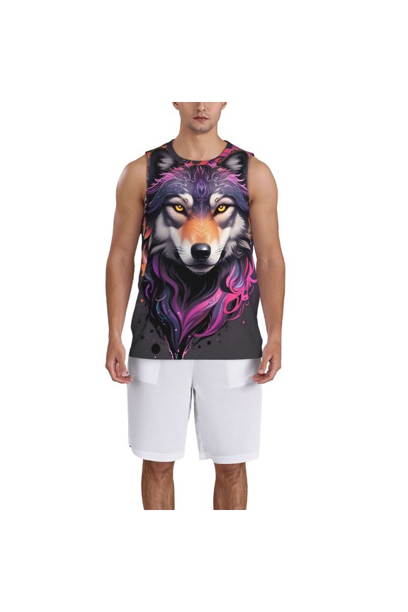 Colorful Wolf Head A print basketball shirt for both men and women, a unisex basketball jersey perfect for theme parties-Large