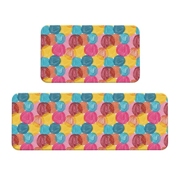Xecao Colorful Wool Balls Patten Kitchen Rugs and Mats Sets,2 Pieces Non-Slip Washable Rugs, Kitchen Mat for Floor,Suit for Kitchen Decor and Accessories