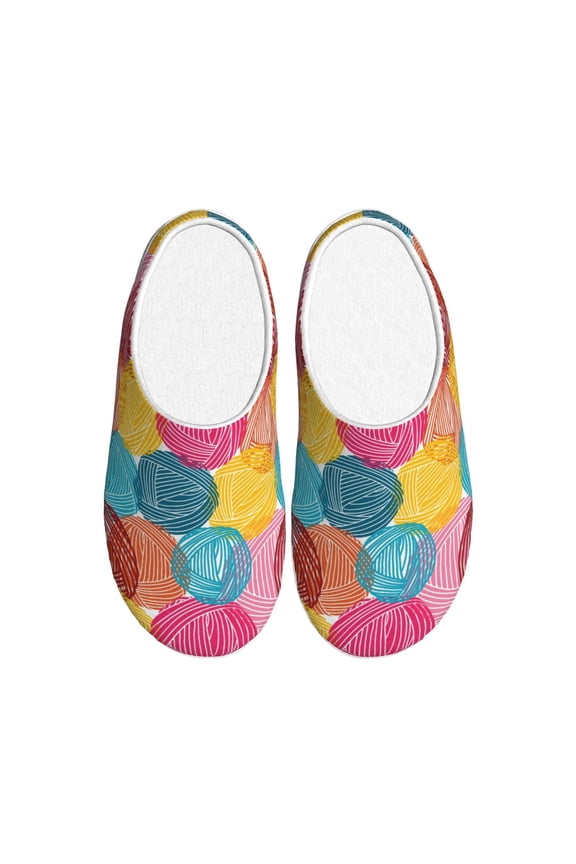 Colorful Wool Balls Print Cotton Slippers Fuzzy Warm Cozy Slippers Non Slip House Slippers For Indoor Outdoor Cotton Slippers House Slippers-46/47