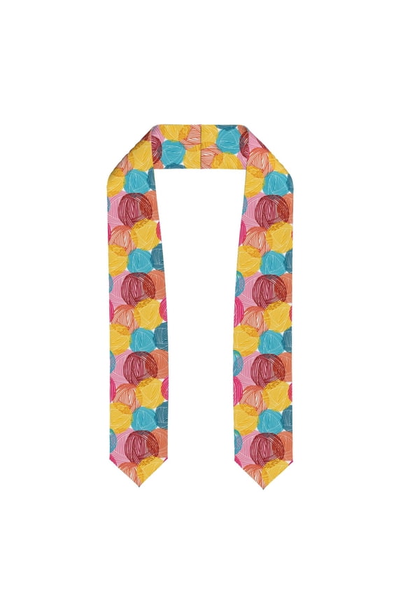 Colorful Wool Balls Print Graduation Shawl Stole Honor Stole Adult 72" Academic Commencements