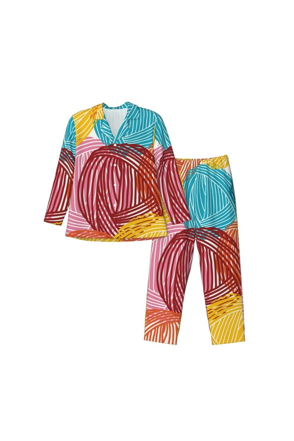 Colorful Wool Balls Print Pajamas Set Mens Pajamas Long Sleeve Loungewear Two-Piece Sleepwear Button-Down Pjs Set,2PJS-Large