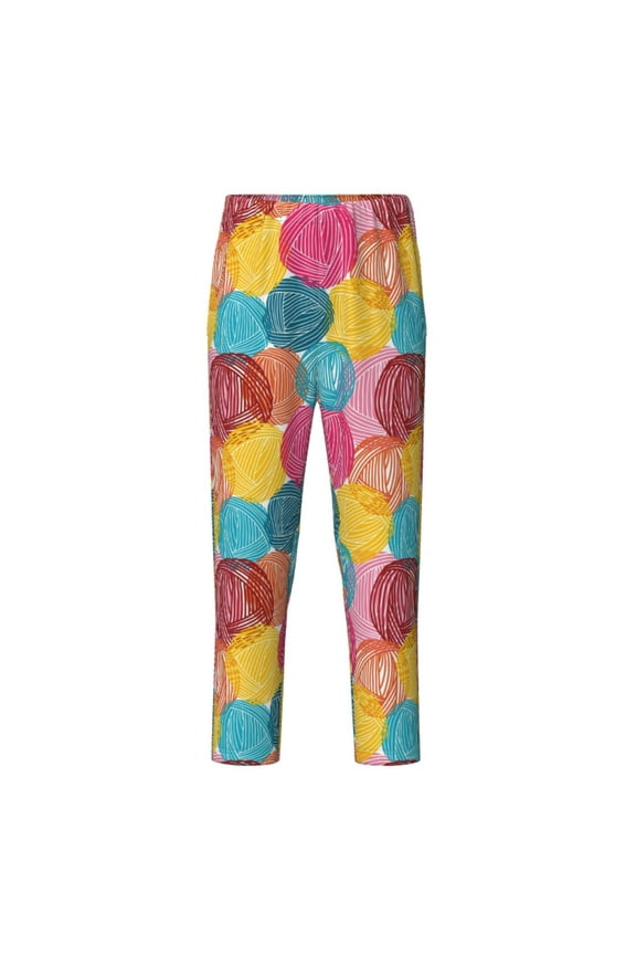 Colorful Wool Balls Print Teenagers' Pajama Pants Long Sleep Pants Soft Elastic Waist Pajama Bottoms Elastic waist with 2 Pockets 5-16 Years-Large