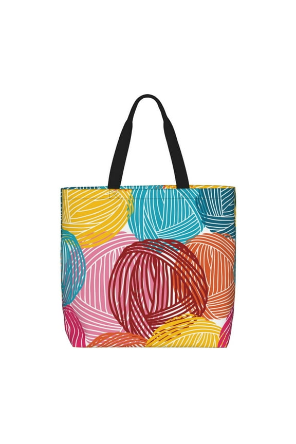 Colorful Wool Balls for Tote Bag: spacious with inner pockets, ideal for work, shopping, or travel.