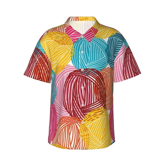 Xecao Colorful Wool Balls print Hawaiian shirt - a stylish short-sleeve button-down for men, perfect for casual beach and tropical outings.