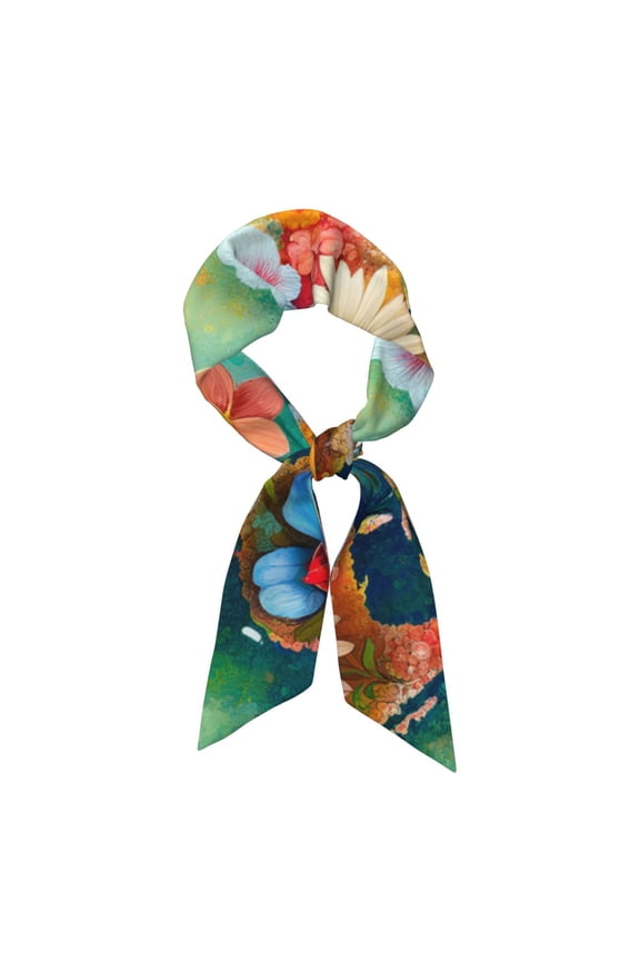 Colorful World Map Pattern Large Satin Head Scarf - Satin Hair Scarves Silk Bandana Scarf Headscarf Silk Feeling Scarf for Women