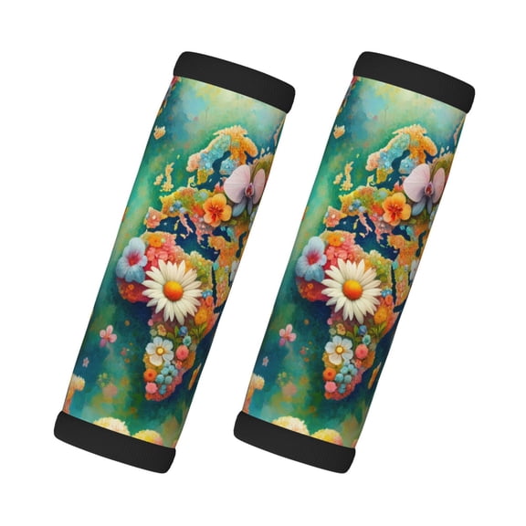 Xecao Colorful World Map Print 2 Pack Luggage Handles Wrap Grips Identifiers Bright Luggage Markers, Unique Travel Essentials,Bright Luggage Markers