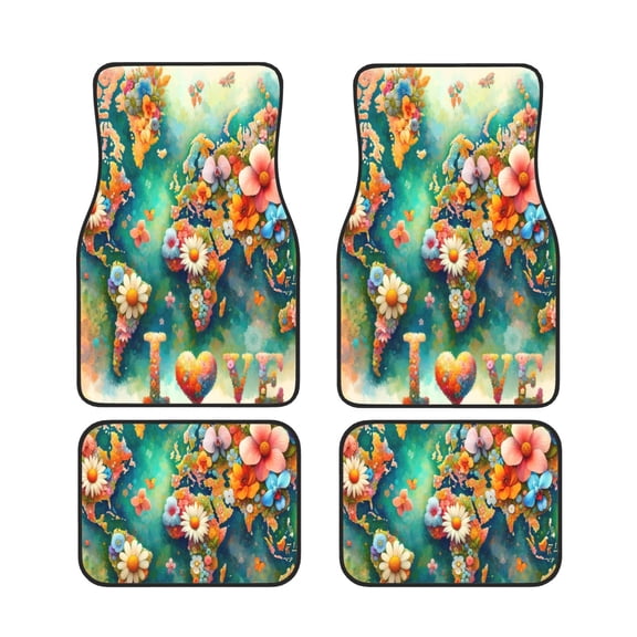 Xecao Colorful World Map Print Car Foot Mat Set of 4 Pieces Neoprene All-Weather Dust-Proof Stain-resistantCar Interior Decorative mats Non-Slip Mats