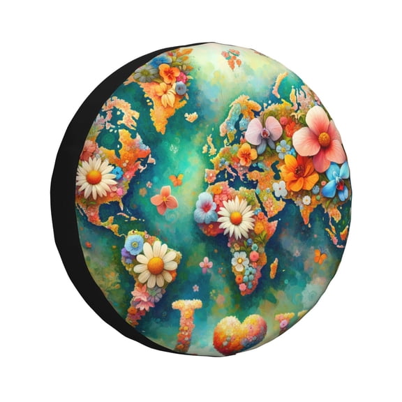 Xecao Colorful World Map for Tire Covers,Wheel Tire Cover Waterproof, Dust-Proof, And Universally Fitting for Cars,Trailers, SUVs-15 inch