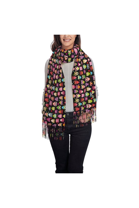 Colourfull Owl Pattern Womens Winter Scarf Fall Scarf Oversized Large Scarf for Women Warm Shawl Wrap