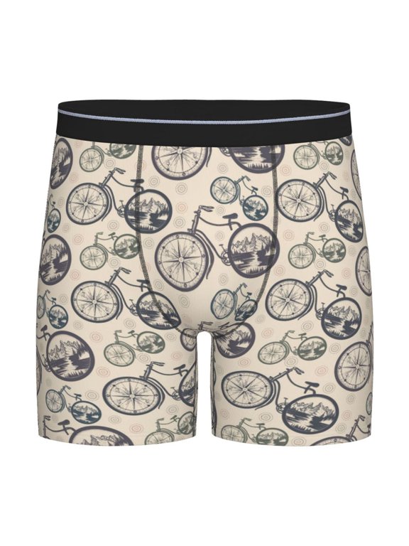 Compass And Mountains In Bicycle Wheels Print Boxer Briefs for Men's Stretch Moisture-Wicking Underwear, Mid-Rise Classics breathable fabric