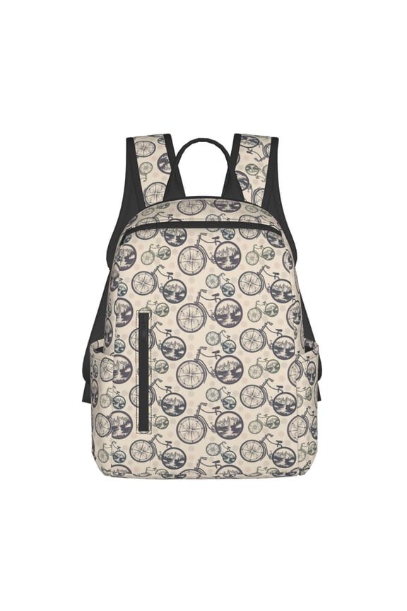 Compass And Mountains In Bicycle Wheels print Backpack For women men Aesthetic Lightweight Travel Daypack Simple Cute Backpack For Bookbag