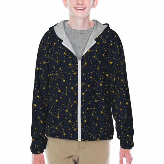 Xecao Constellation Print Fishing Shirts for teenager Long Sleeve UV Sun Protection Hoodie with Zipper Outdoor Hiking Shirts-X-Large