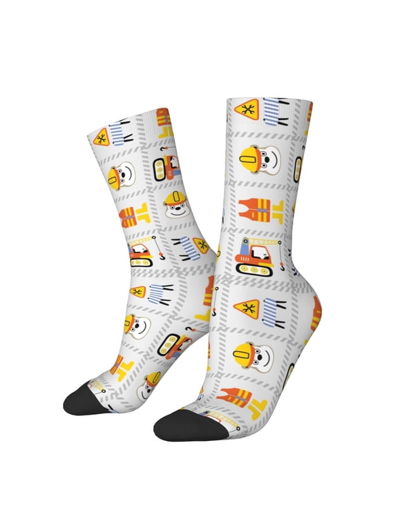 Construction Equipments Worker Pattern Sport Socks for Women and Men Crew Socks Sporty Calf Socks Casual Socks