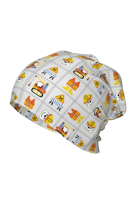 Construction Equipments Worker Print Beanie Hat Toddler Girls Boys, Baby Hats Winter Warm Knitted Thermal, Kids Winter Caps