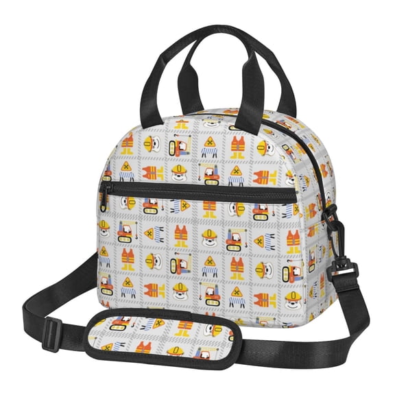 Xecao Construction Equipments Worker Print Insulated Lunch Box, Lunch Cags Lunch Bag Featuring An Adjustable Shoulder Strap