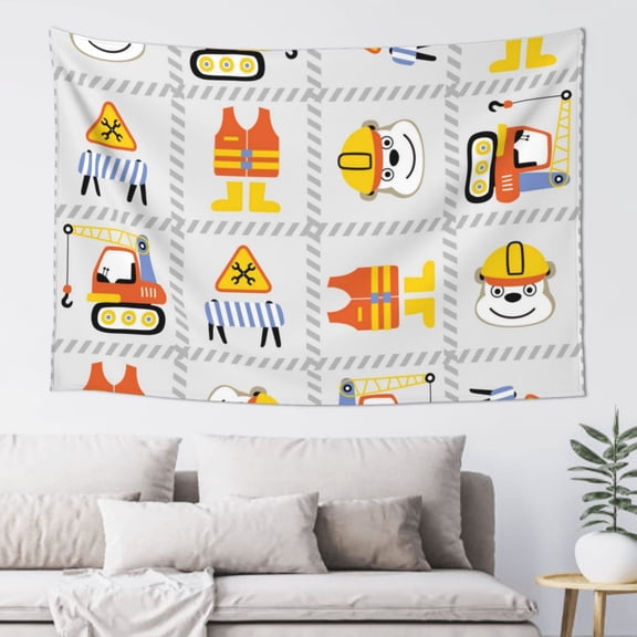 Xecao Construction Equipments Worker Print Tapestry, Wall Hanging Room Funny Decor, Backdrop Room Decor for Bedroom Living Room dormitory