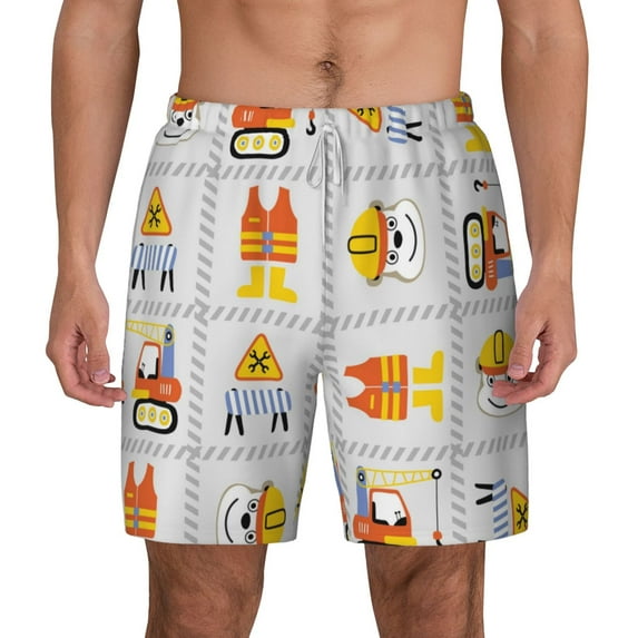 Xecao Construction Equipments Worker for Men's Swimming Trunks Swim Trunks Quick Dry Swim Shorts with Mesh Lining Funny Swimwear Bathing Suits