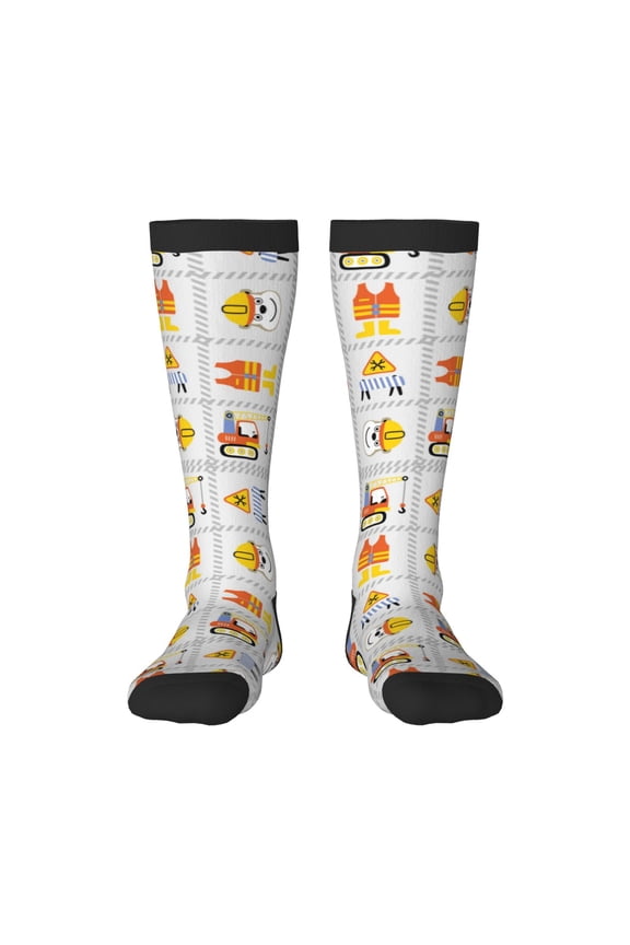 Construction Equipments Worker print thigh-high socks, crafted for both men and women with a stretchy, high-opaque design perfect for daily wear