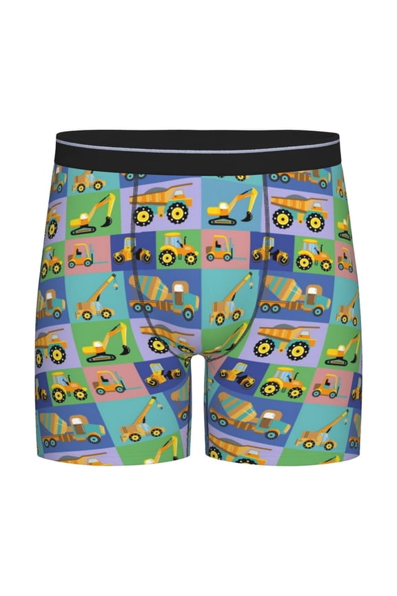 Construction Machinery Print Boxer Briefs for Men's Stretch Moisture-Wicking Underwear, Mid-Rise Classics breathable fabric