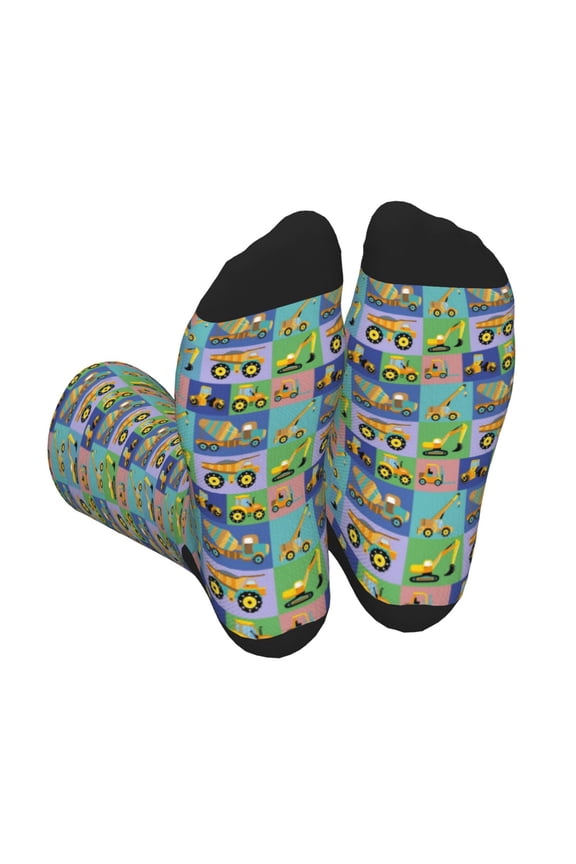 Construction Machinery Print Crew Socks for Men and Women, Men's Soft Moisture-wicking Sock