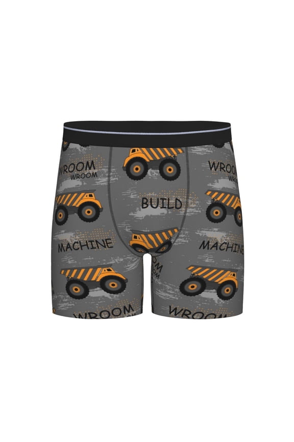 Construction Machines Print Boxer Briefs for Men's Stretch Moisture-Wicking Underwear, Mid-Rise Classics breathable fabric