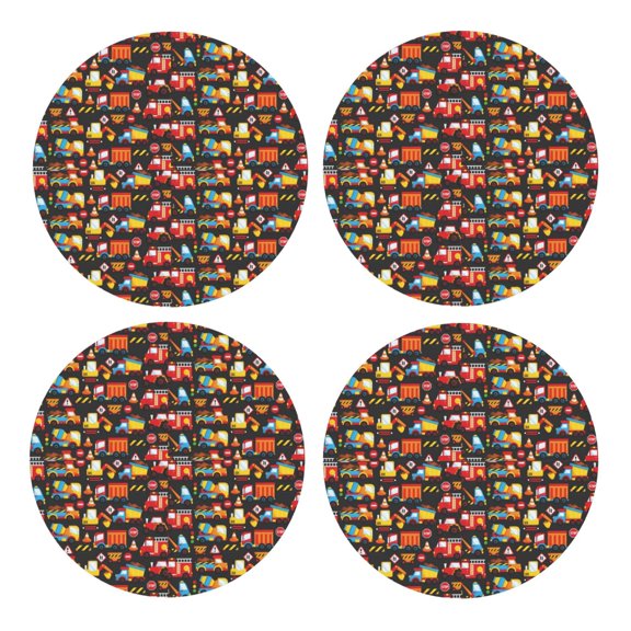 Xecao Construction Truck for MDF Cork Coaster 4 Pcs,Drink Coasters,Suit for House Warming Gifts New Home ,Coffee Table Decor-Round Shape