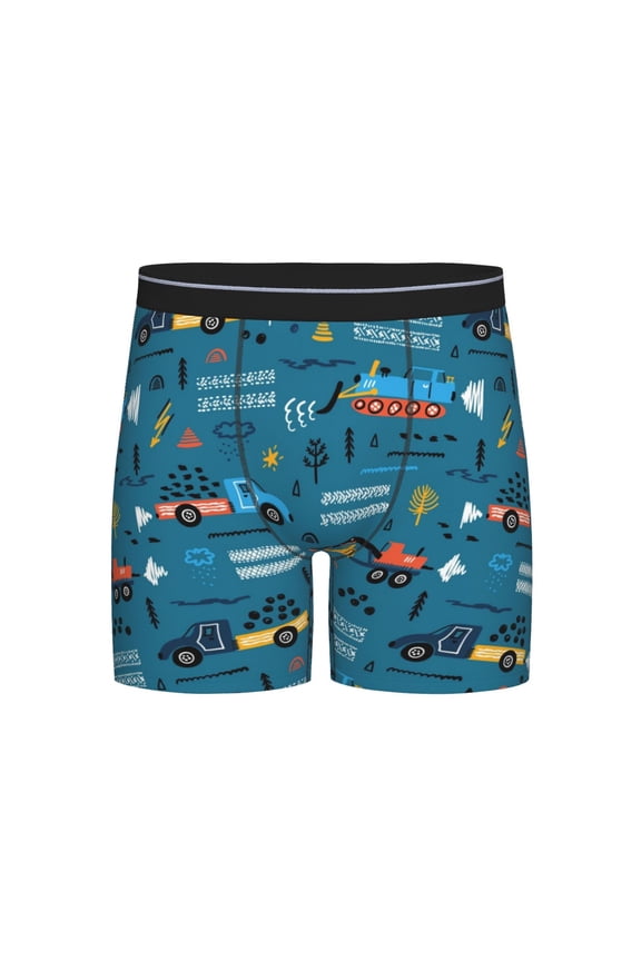 Construction Trucks Print Boxer Briefs for Men's Stretch Moisture-Wicking Underwear, Mid-Rise Classics breathable fabric
