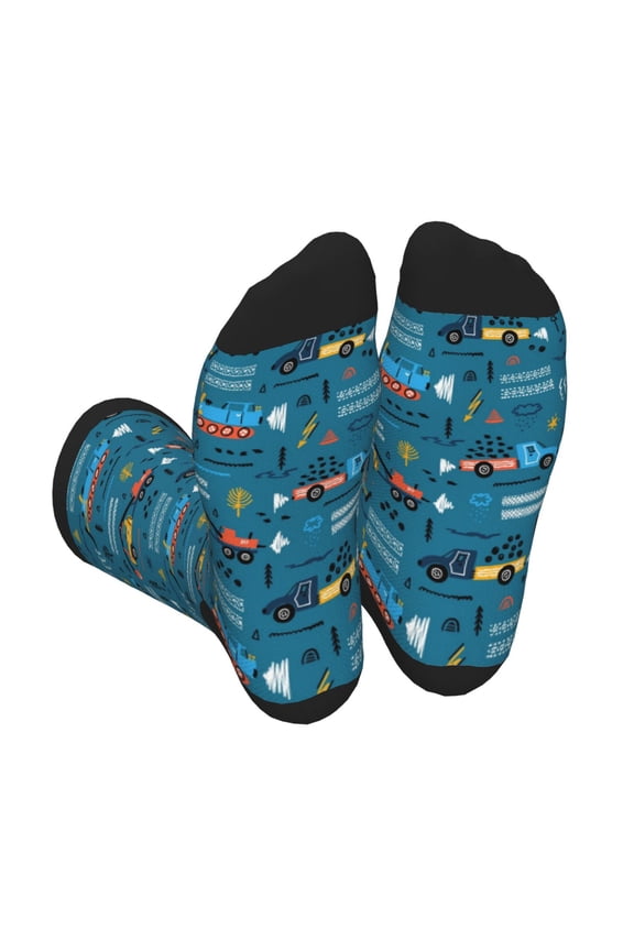 Construction Trucks Print Crew Socks for Men and Women, Men's Soft Moisture-wicking Sock