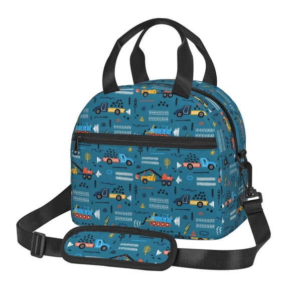 Xecao Construction Trucks Print Insulated Lunch Box, Lunch Cags Lunch Bag Featuring An Adjustable Shoulder Strap
