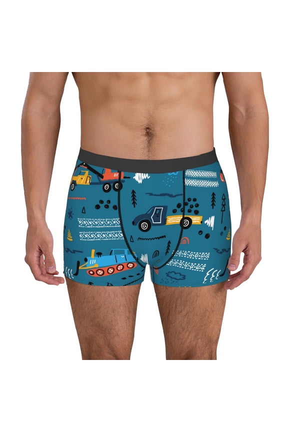 Construction Trucks Print Men's Underwear Boxer Briefs Pack - Your ComfortSoft, Moisture-Wicking, and Breathable Choice for Men's Underwear-Large