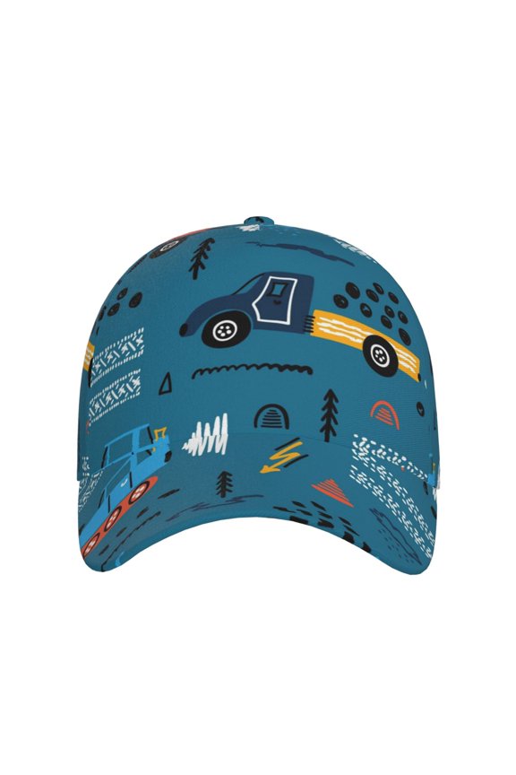 Construction Trucks for Baseball Cap: Unisex, crafted from classic polyester twill fabric, featuring a soft unconstructed design
