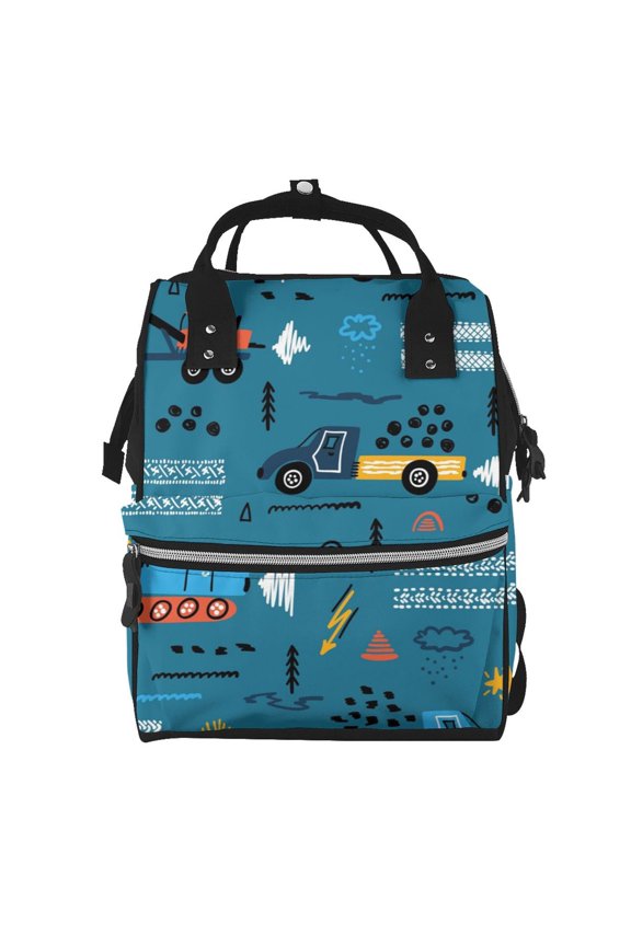 Construction Trucks print Large Capacity Nappy Bag is a multi-functional waterproof travel backpack, perfect as a nursing bag or mummy backpack for women