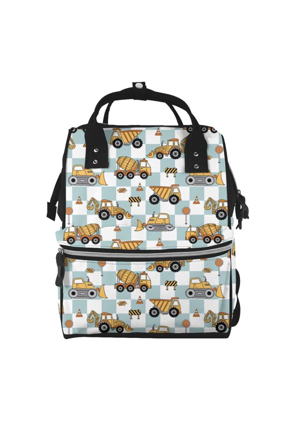 Construction Vehicle Print Large Capacity Nappy Bag Is a Multi-Functional Waterproof Travel Backpack, Perfect as a Nursing Bag or Mummy Backpack for Women
